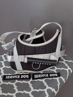 Dog Harness. Black & Silver Dog Harness with Handle